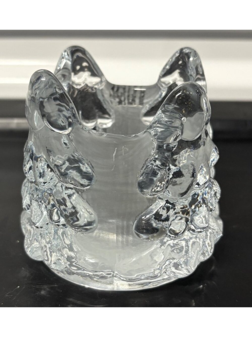 Vintage Nybro Glasbruk Crystal Glass Tealight Votive Candle Holder Sweden Trees